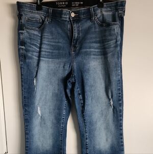 Torrid Distressed Light Blue Sky High Kick Boot Jeans